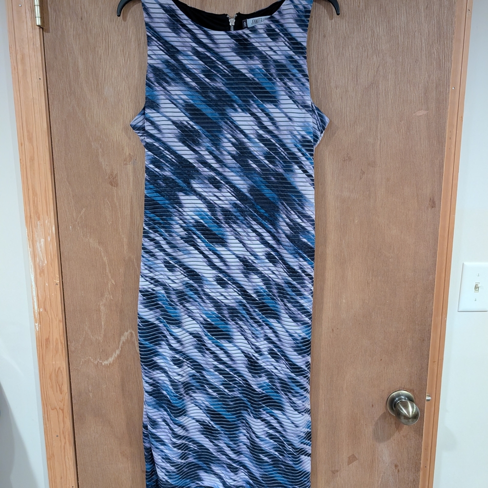 Blue and Black Patterned Sleeveless Dress